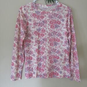 VINTAGE 1970's Floral Top  Long Sleeve Round Neck Pinks Size S*(see notes*)